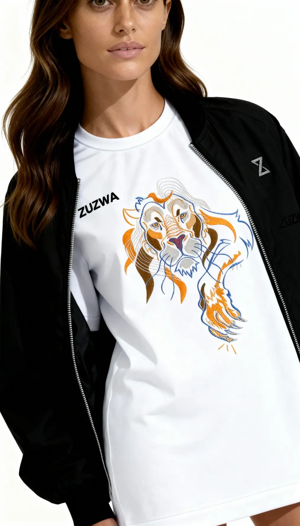 ZUZWA lion embroidered oversized organic cotton t-shirt